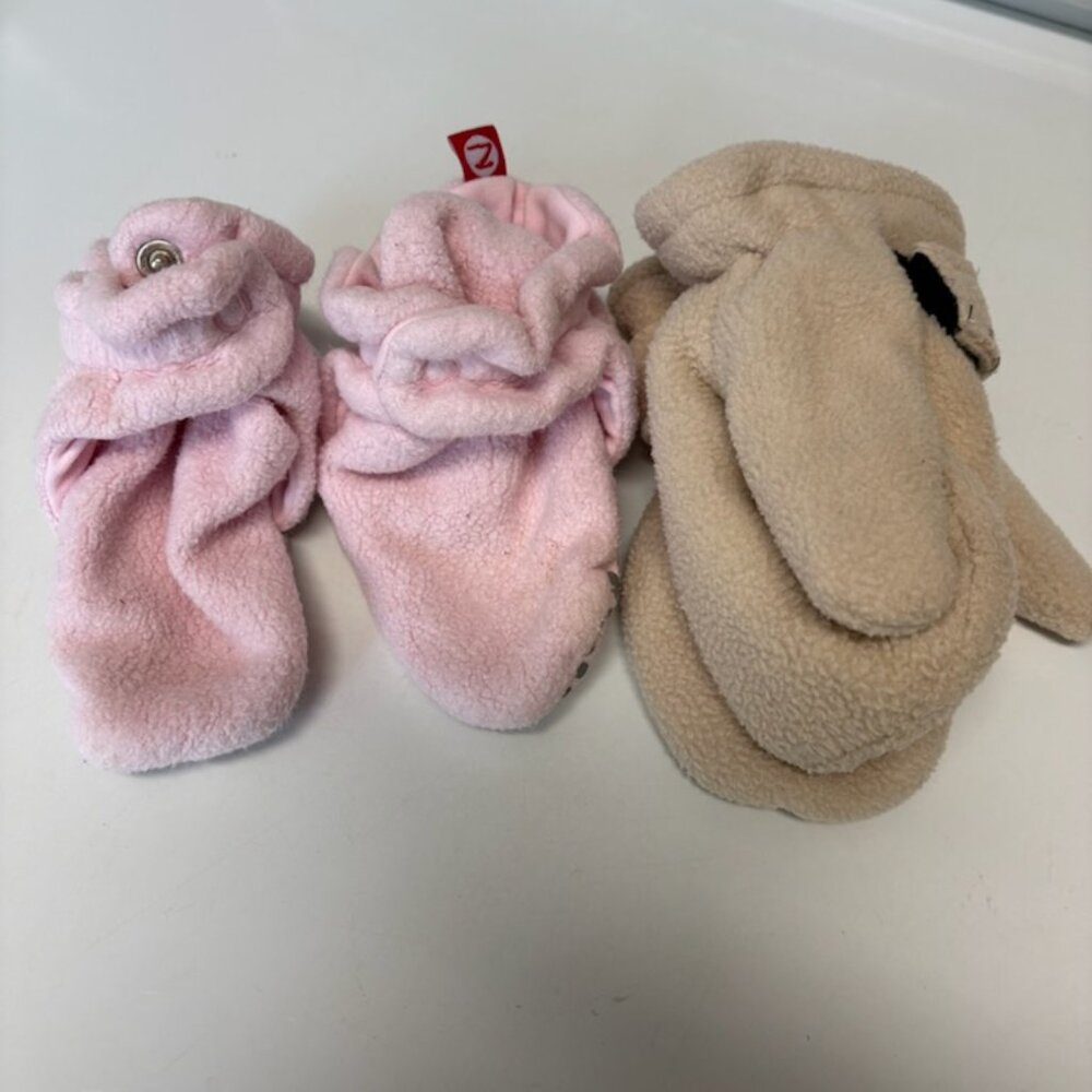 Zutano Pink Fleece Baby Booties 18 months with Bonus Mittens